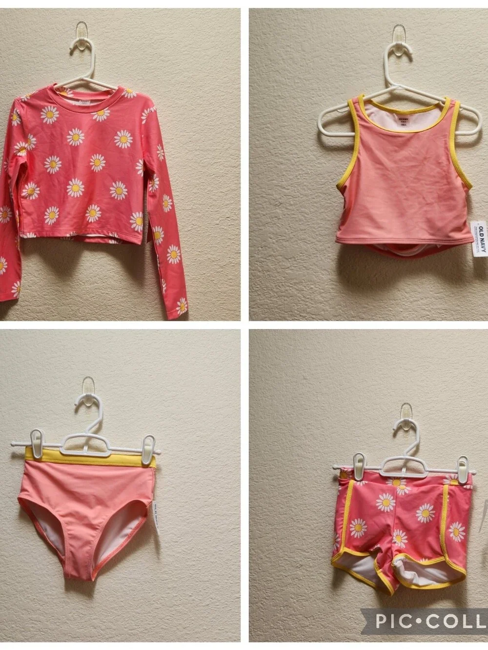 Old Navy Girls 4 Piece Matching Tankini Swim Set Pink Daisy Size Small
